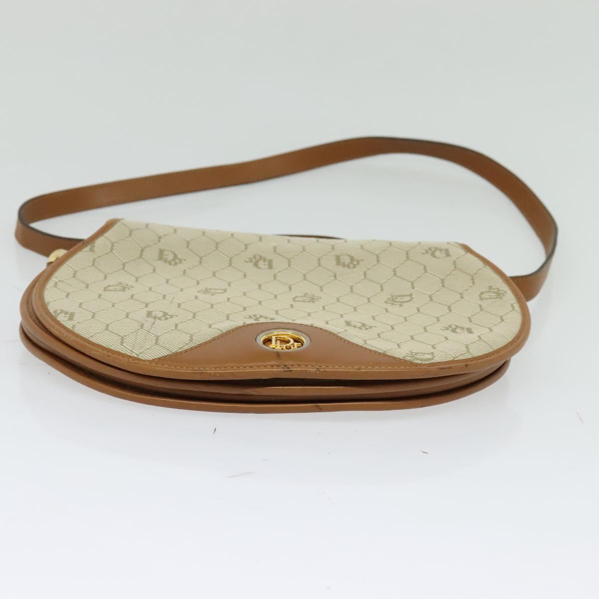 Christian Dior Honeycomb Canvas Shoulder Bag PVC Beige Gold Auth SW979