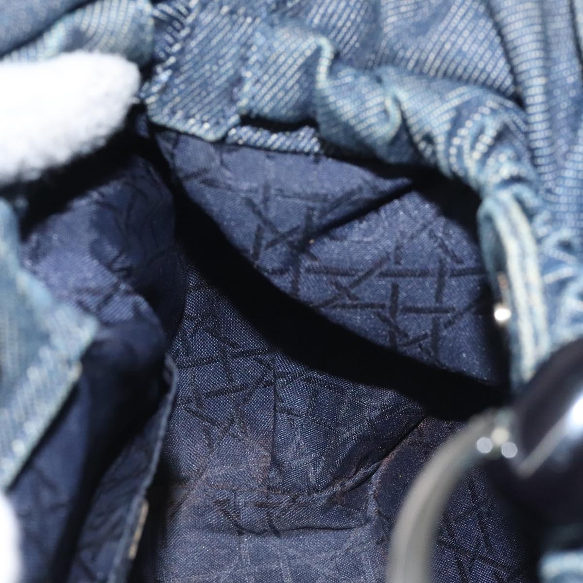 Christian Dior Maris Pearl Hand Bag Denim Blue Auth SW980