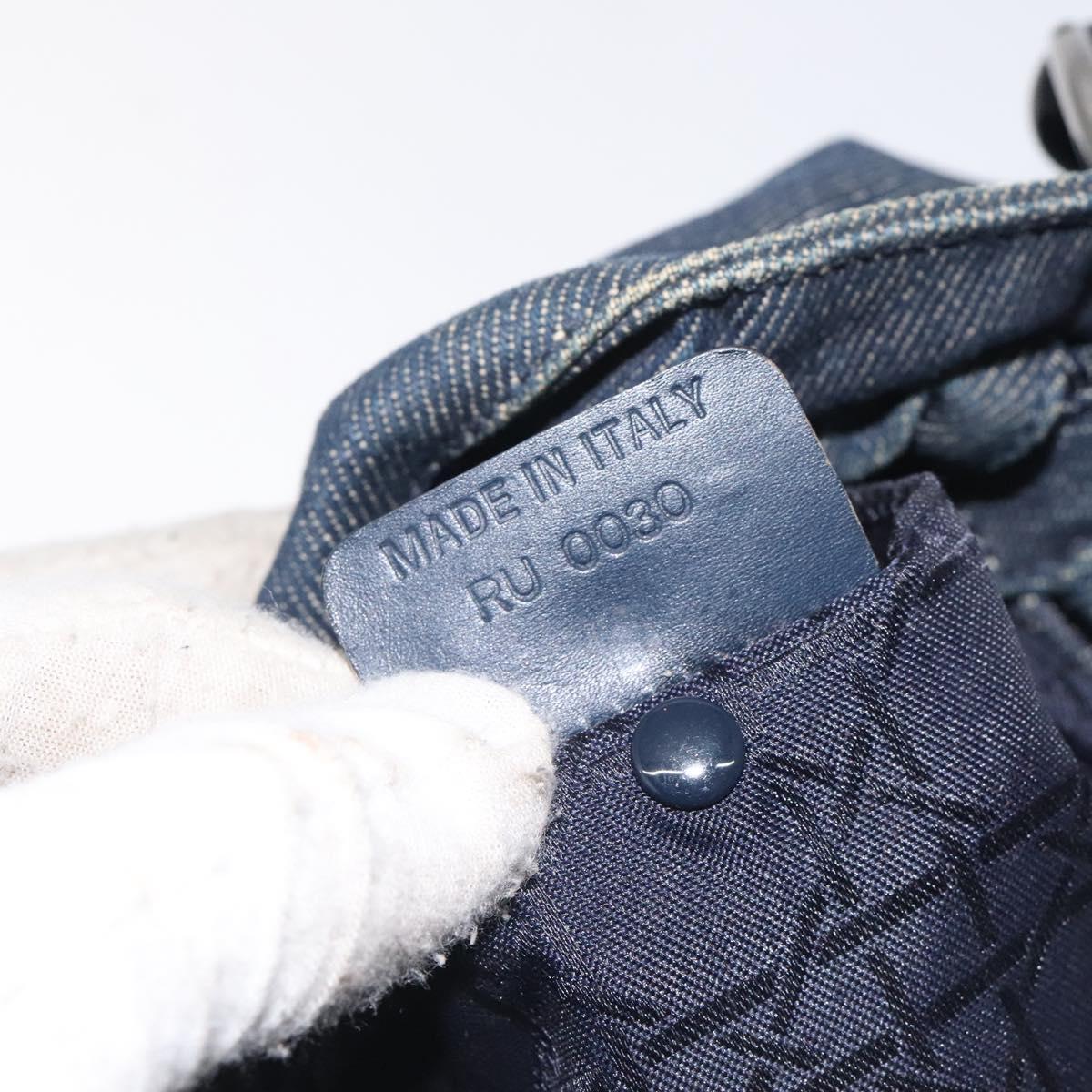 Christian Dior Maris Pearl Hand Bag Denim Blue Auth SW980