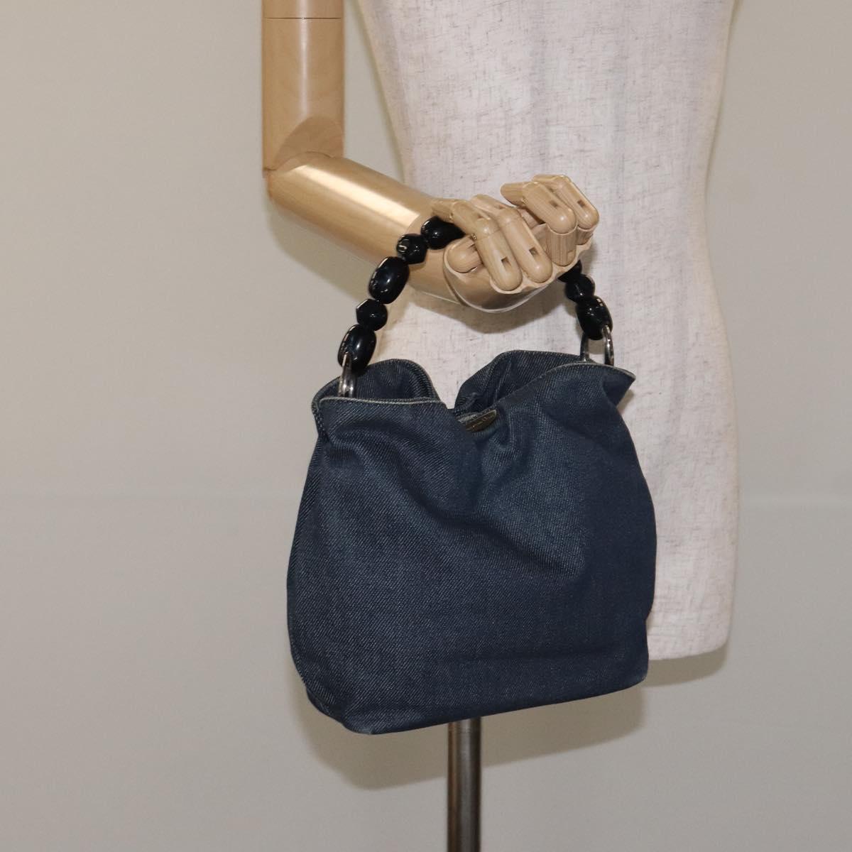 Christian Dior Maris Pearl Hand Bag Denim Blue Auth SW980