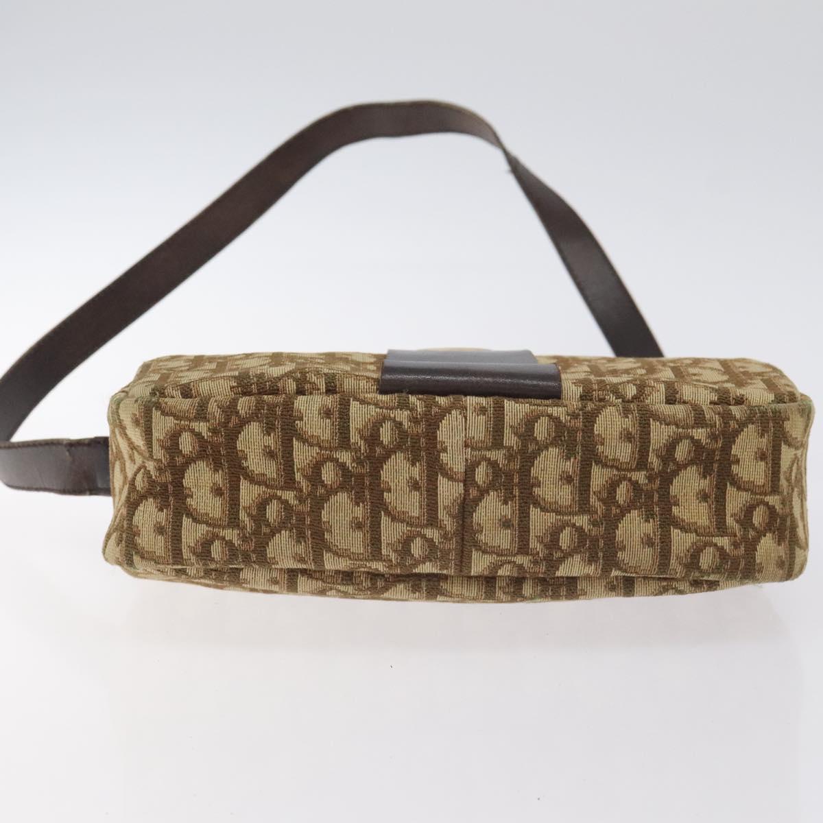 Christian Dior Trotter Canvas Shoulder Bag Brown Gold Auth SW985