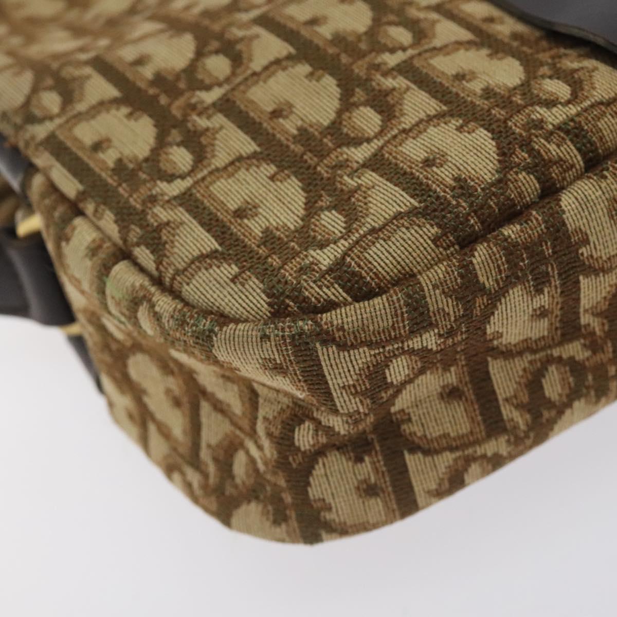 Christian Dior Trotter Canvas Shoulder Bag Brown Gold Auth SW985