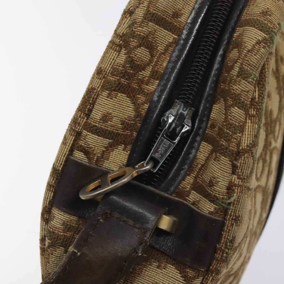 Christian Dior Trotter Canvas Shoulder Bag Brown Gold Auth SW985