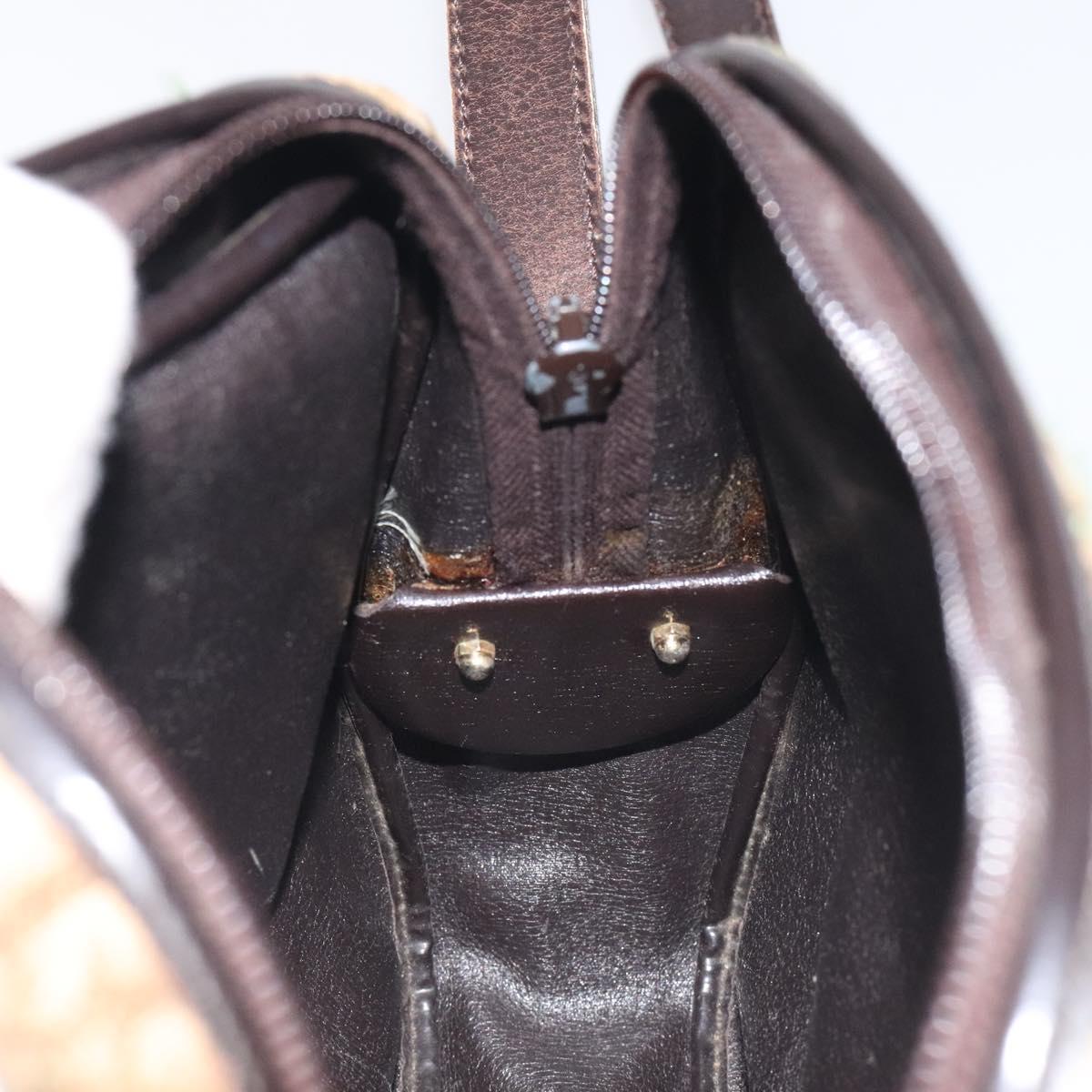 Christian Dior Trotter Canvas Shoulder Bag Brown Gold Auth SW985