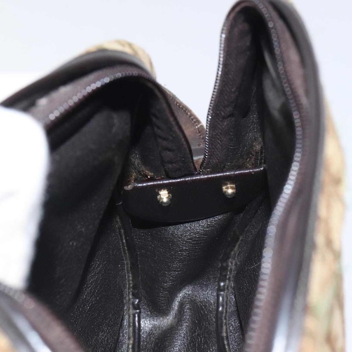 Christian Dior Trotter Canvas Shoulder Bag Brown Gold Auth SW985