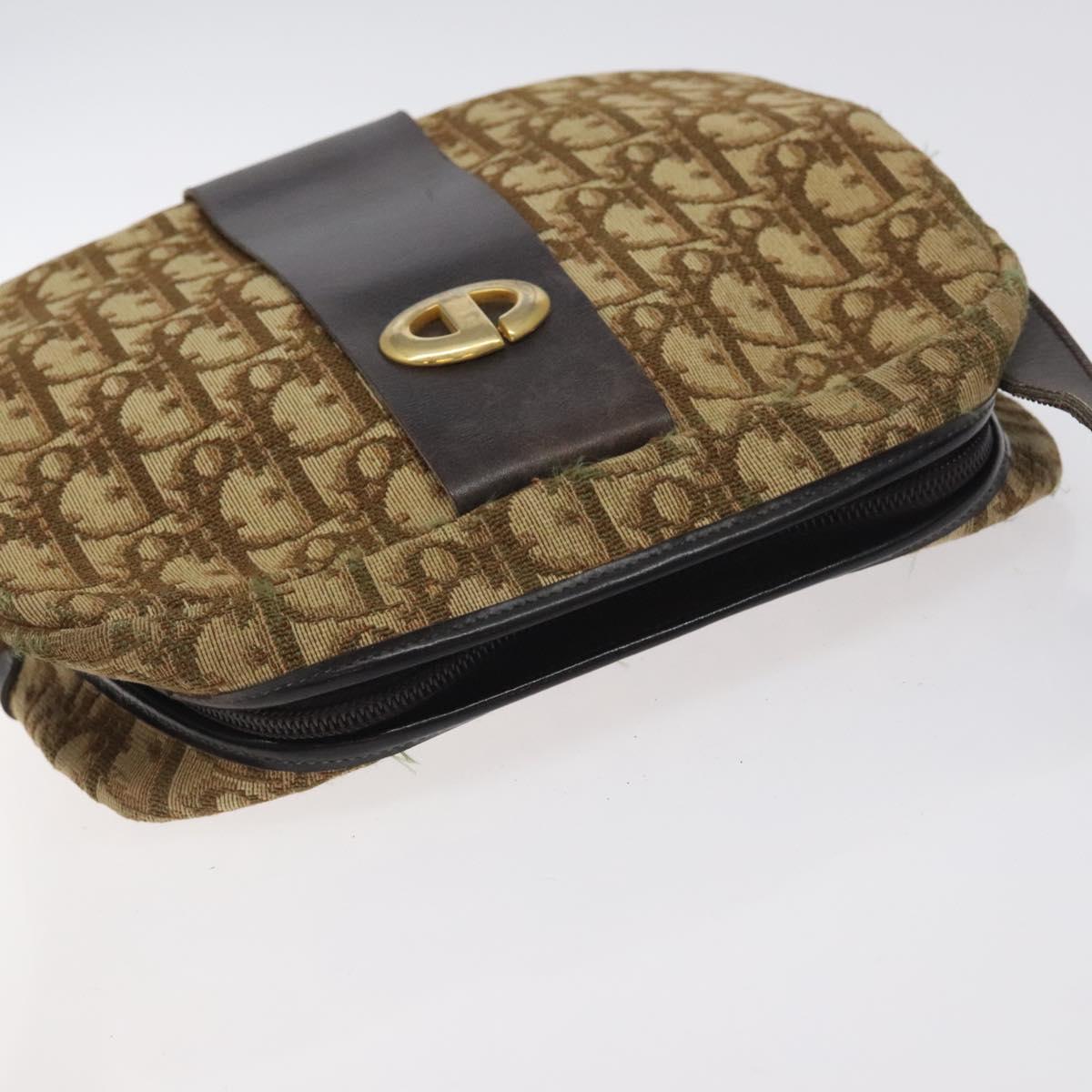 Christian Dior Trotter Canvas Shoulder Bag Brown Gold Auth SW985