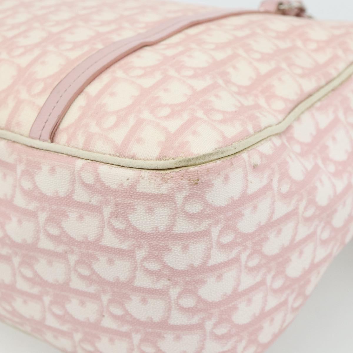 Christian Dior Trotter Canvas Romantic Tote Bag PVC Pink Silver Auth SW986