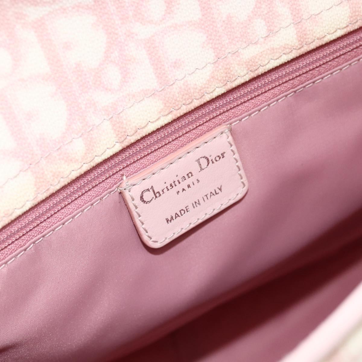 Christian Dior Trotter Canvas Romantic Tote Bag PVC Pink Silver Auth SW986