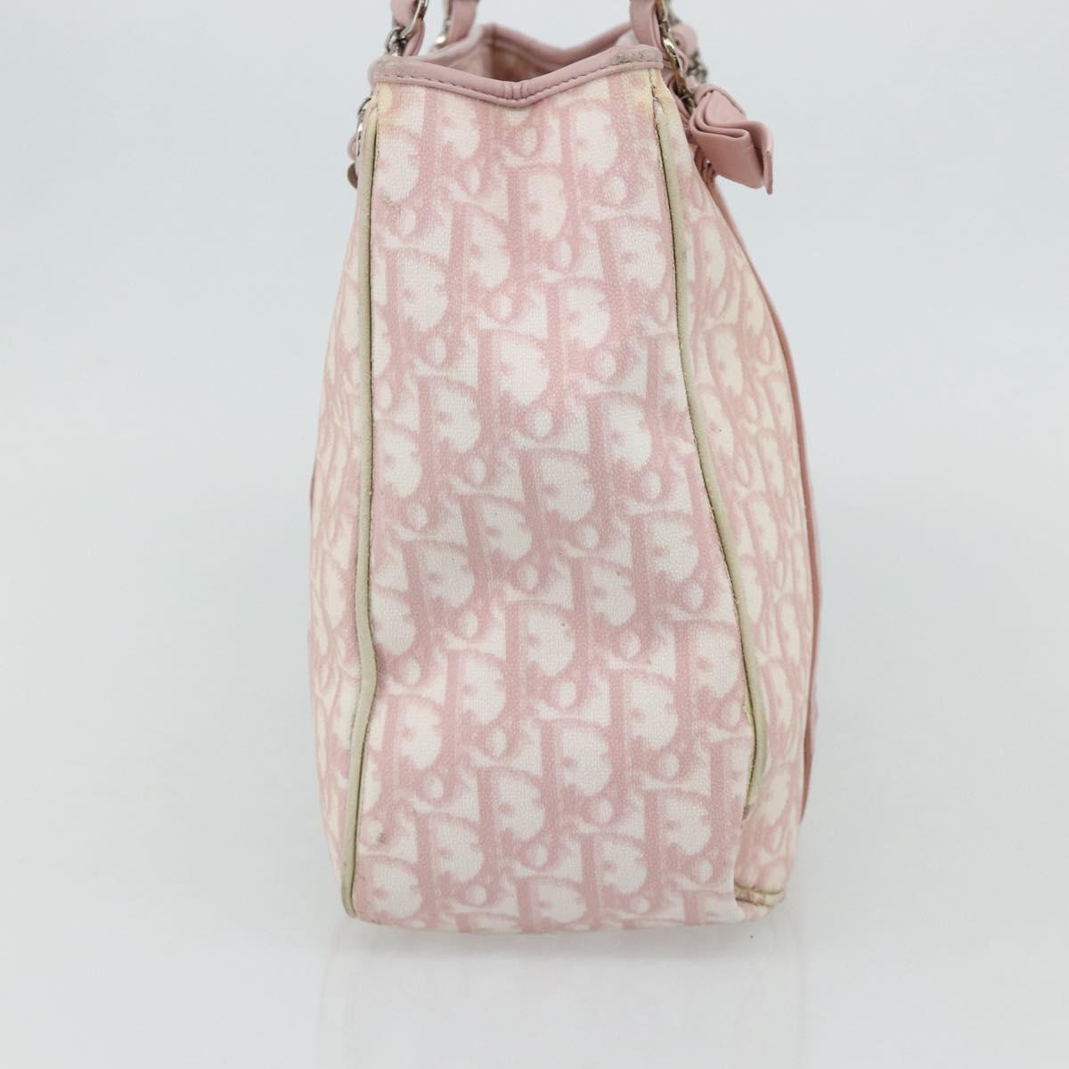 Christian Dior Trotter Canvas Romantic Tote Bag PVC Pink Silver Auth SW986