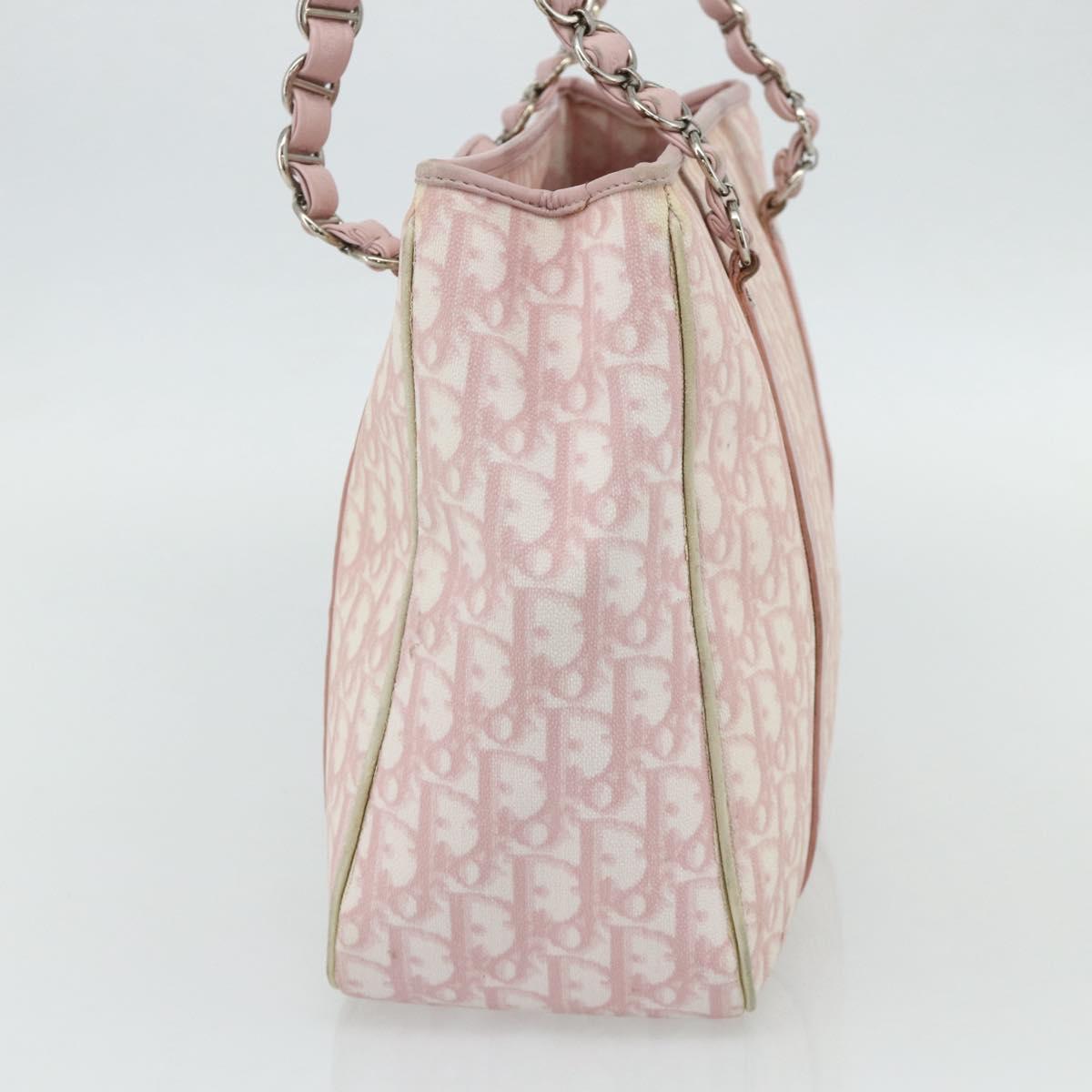 Christian Dior Trotter Canvas Romantic Tote Bag PVC Pink Silver Auth SW986