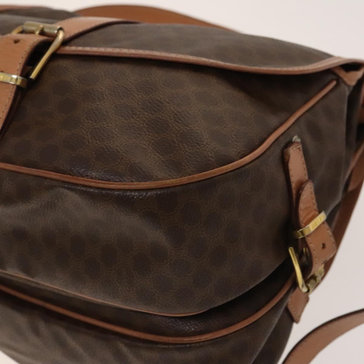 CELINE Macadam Canvas Shoulder Bag PVC Leather Brown Gold Auth SW988