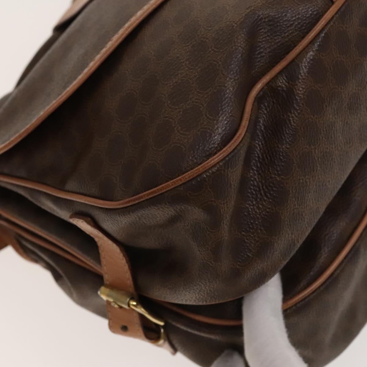 CELINE Macadam Canvas Shoulder Bag PVC Leather Brown Gold Auth SW988