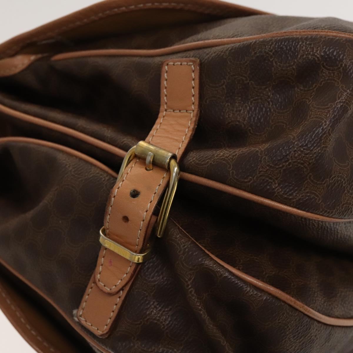 CELINE Macadam Canvas Shoulder Bag PVC Leather Brown Gold Auth SW988