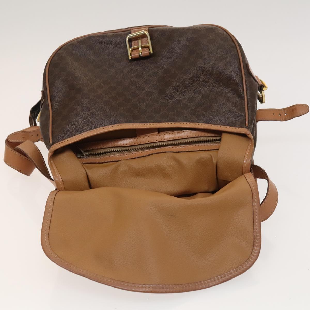 CELINE Macadam Canvas Shoulder Bag PVC Leather Brown Gold Auth SW988