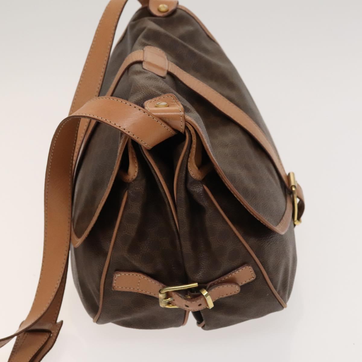 CELINE Macadam Canvas Shoulder Bag PVC Leather Brown Gold Auth SW988