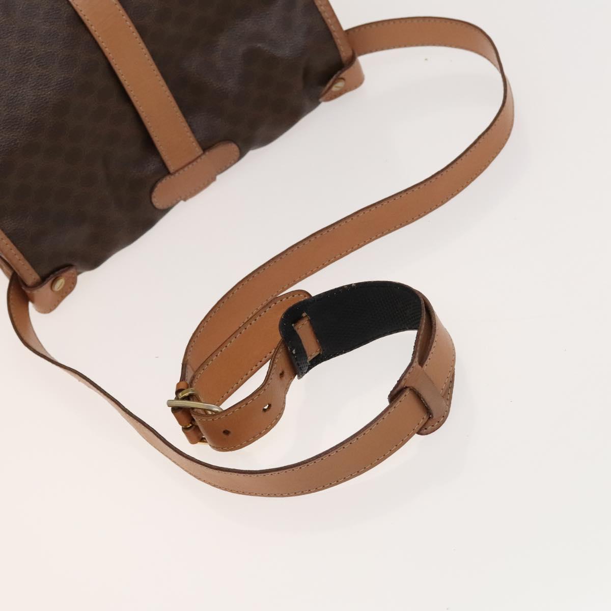 CELINE Macadam Canvas Shoulder Bag PVC Leather Brown Gold Auth SW988