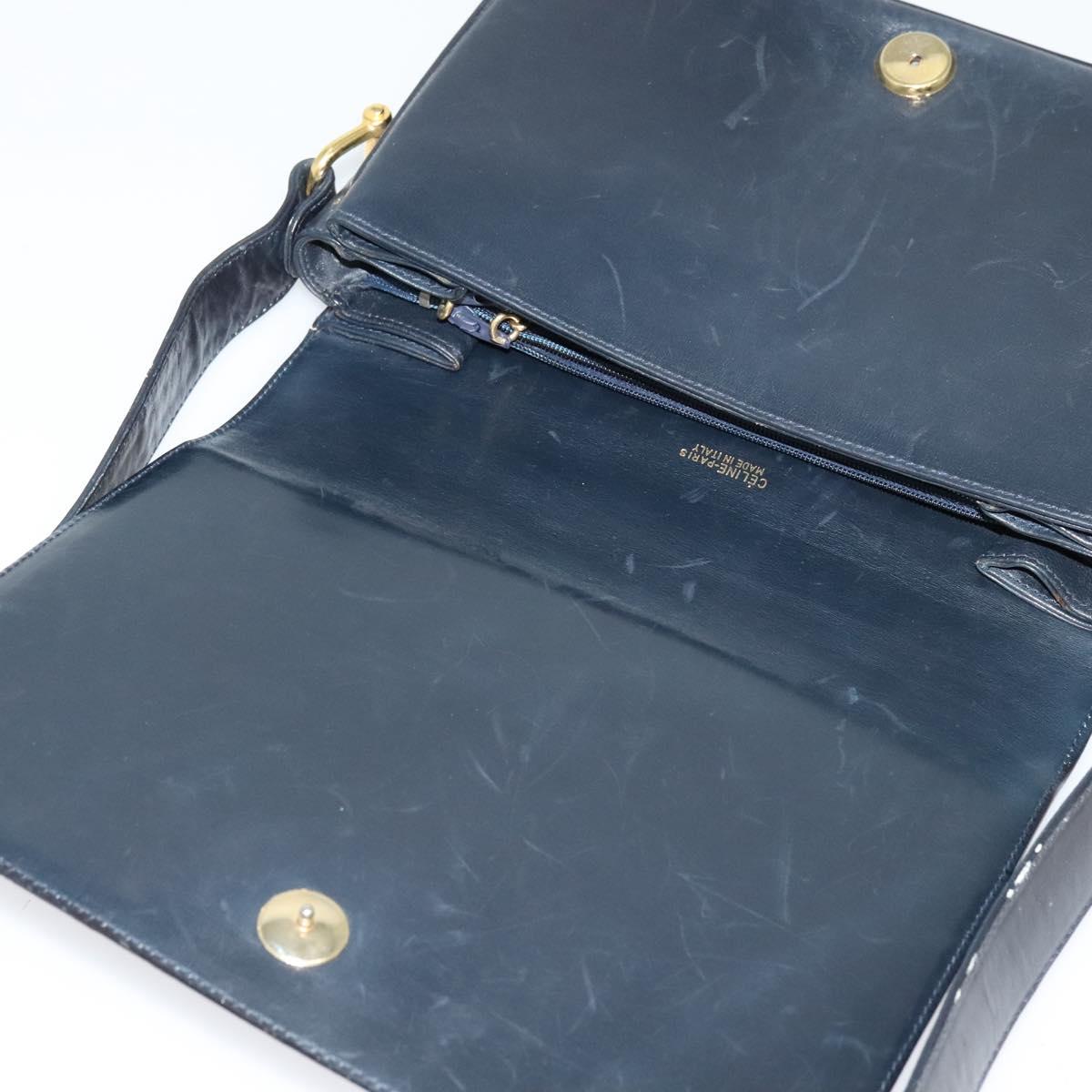 CELINE C Sulky Shoulder Bag Canvas Navy Gold Auth SW991