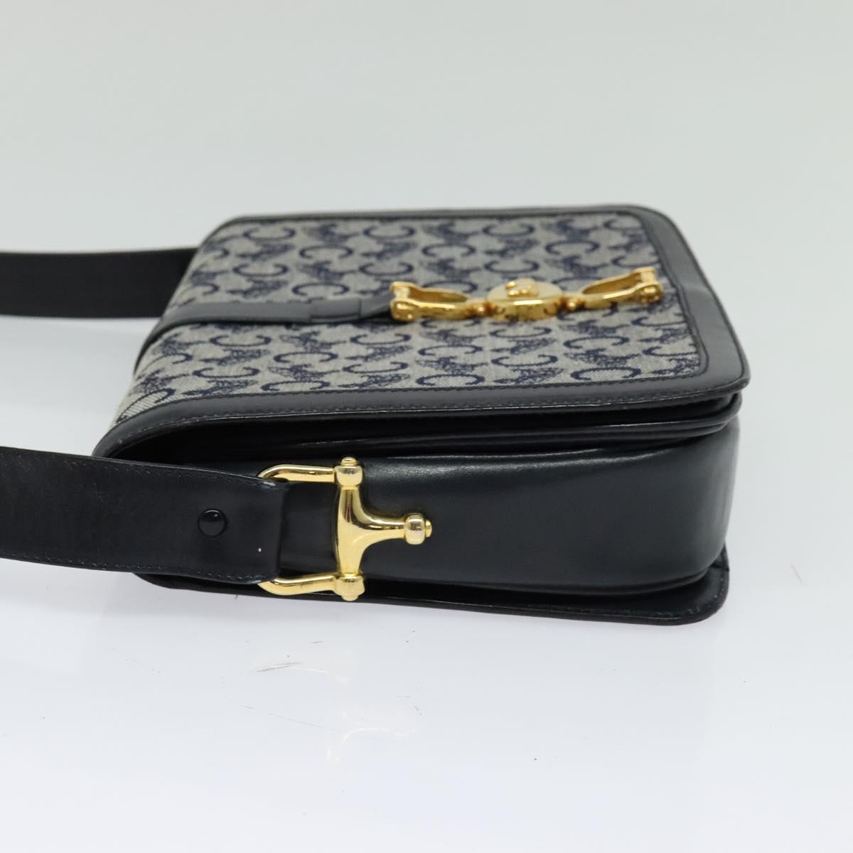 CELINE C Sulky Shoulder Bag Canvas Navy Gold Auth SW991