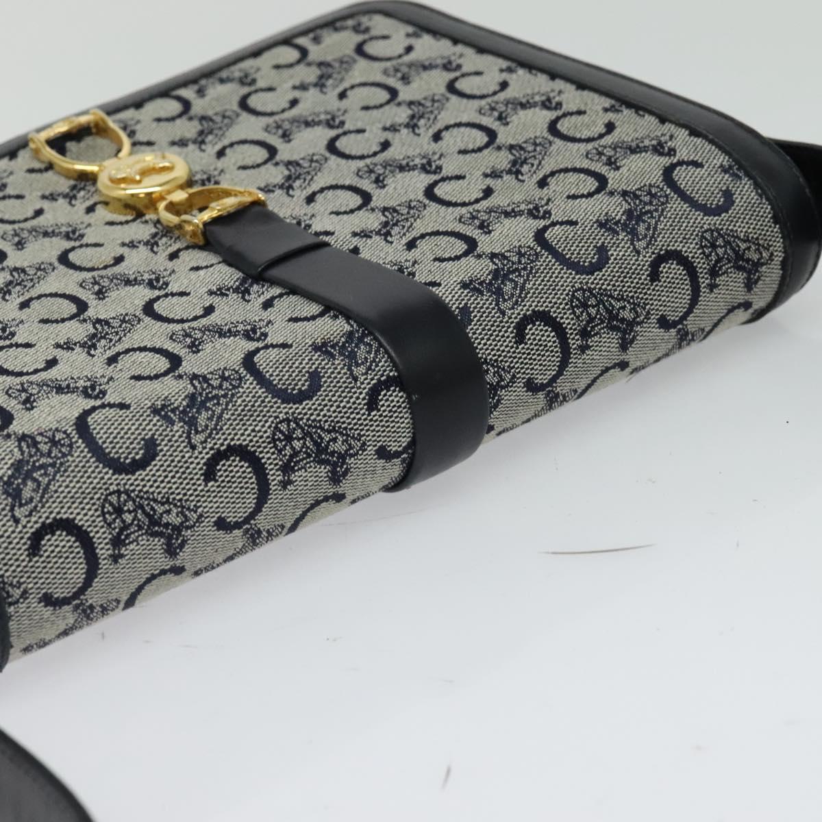 CELINE C Sulky Shoulder Bag Canvas Navy Gold Auth SW991
