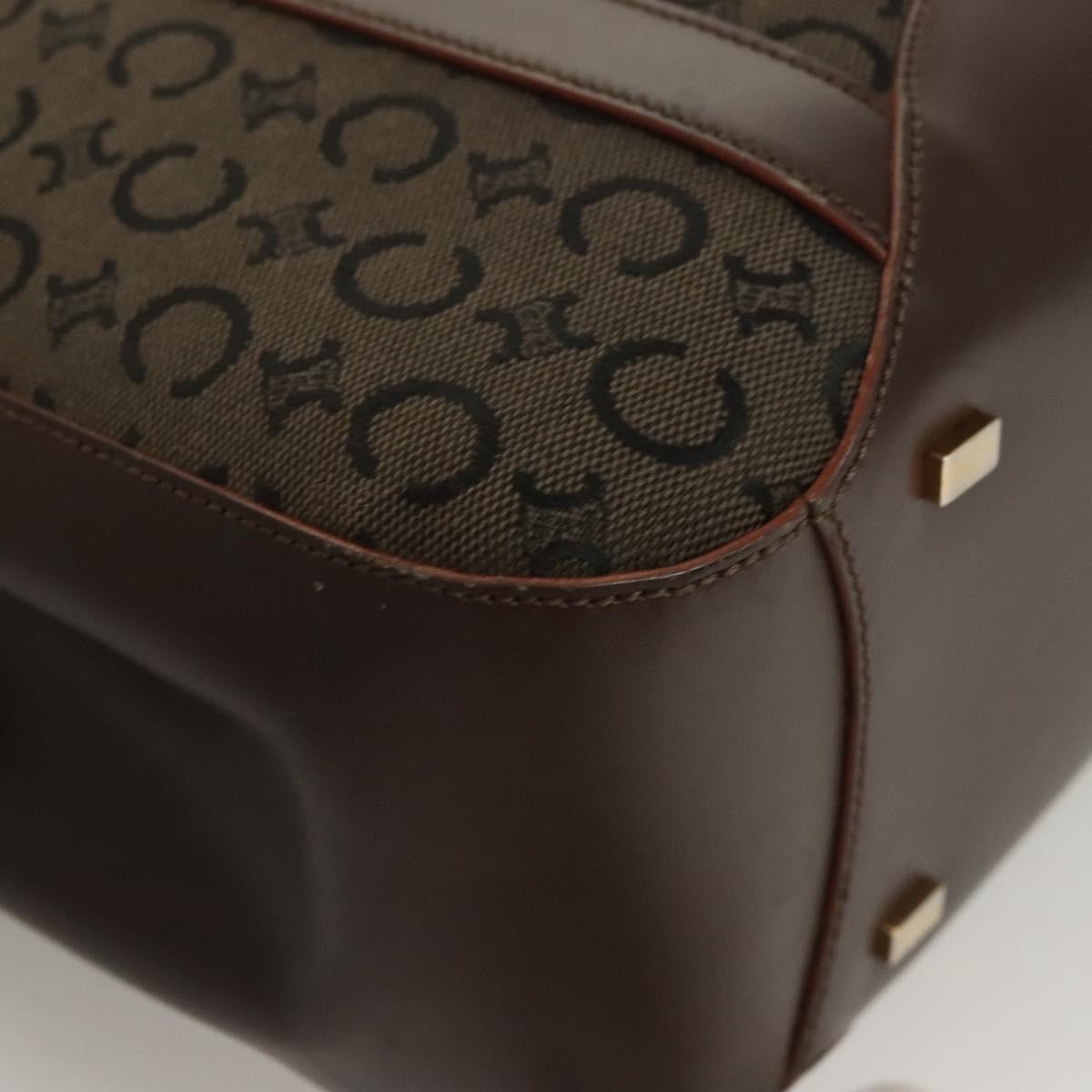 CELINE C Macadam Canvas Hand Bag Brown Gold Auth SW992
