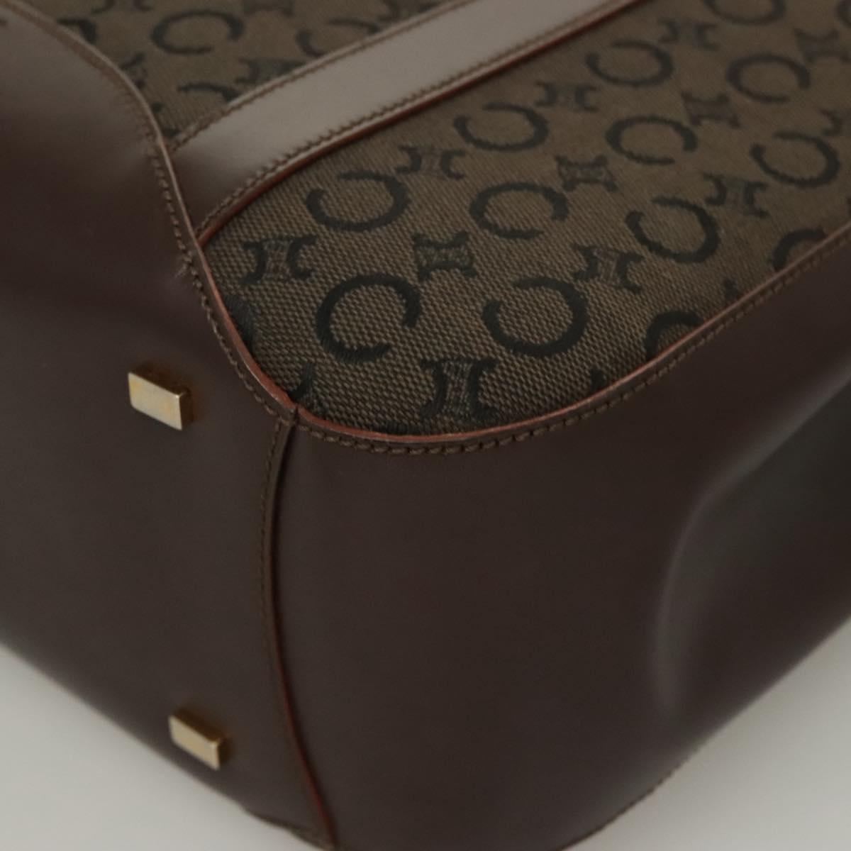 CELINE C Macadam Canvas Hand Bag Brown Gold Auth SW992