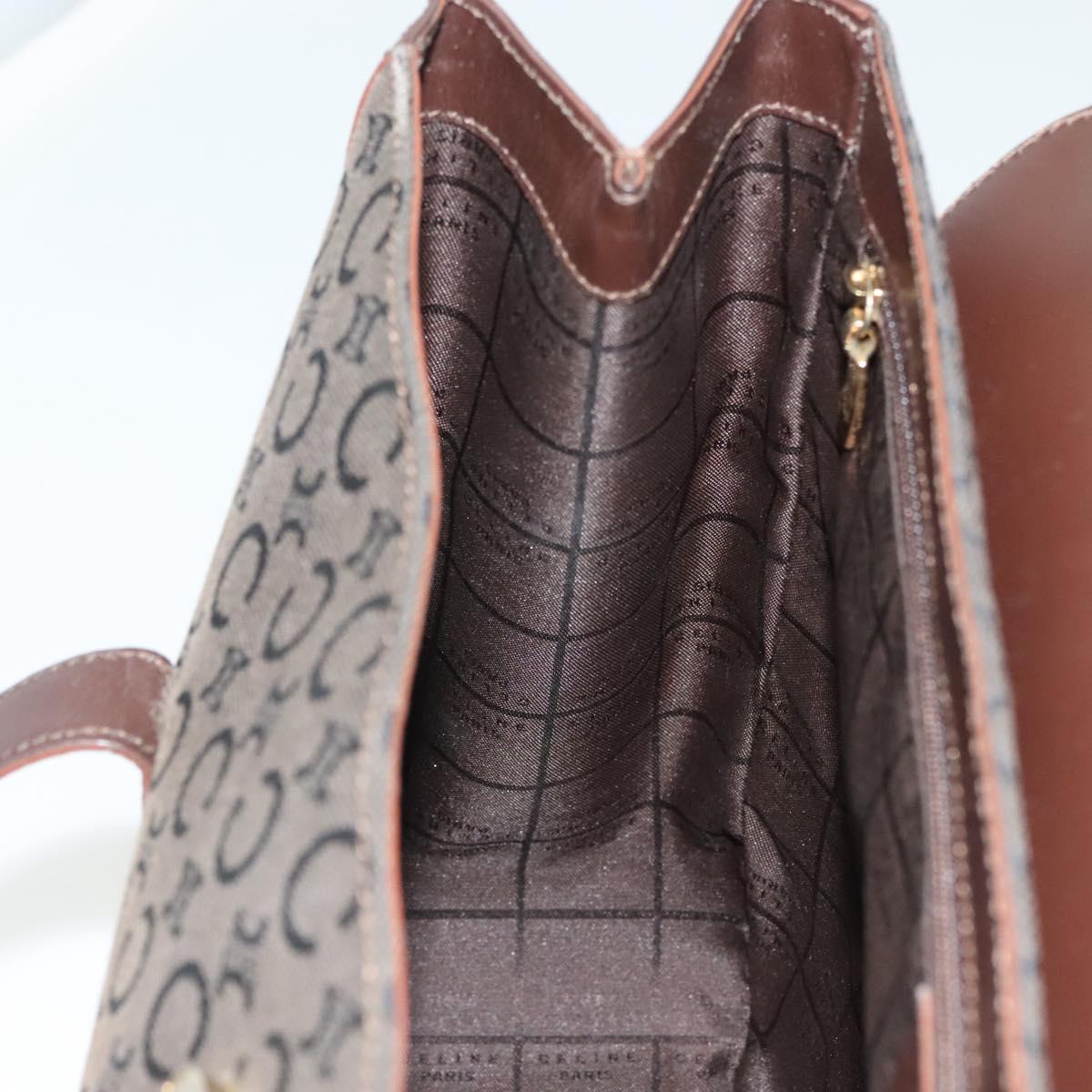 CELINE C Macadam Canvas Hand Bag Brown Gold Auth SW992