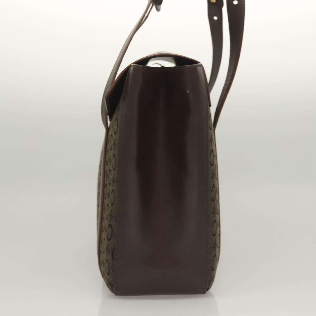 CELINE C Macadam Canvas Hand Bag Brown Gold Auth SW992