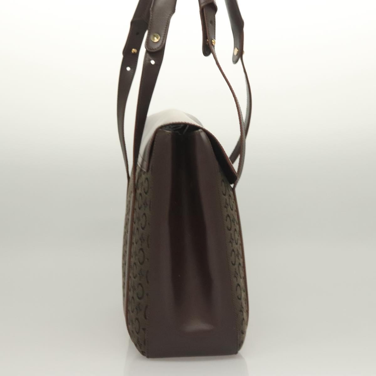 CELINE C Macadam Canvas Hand Bag Brown Gold Auth SW992