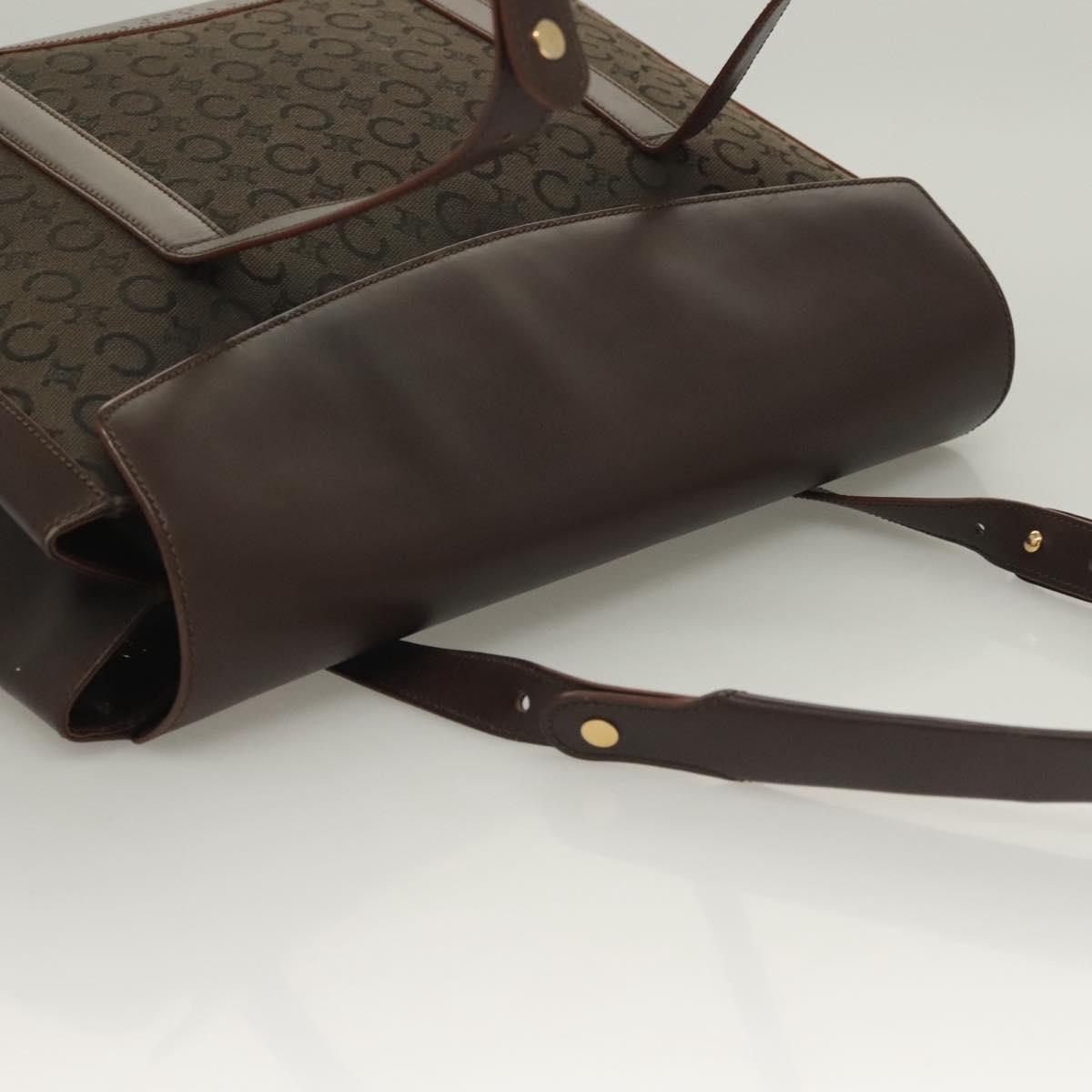 CELINE C Macadam Canvas Hand Bag Brown Gold Auth SW992