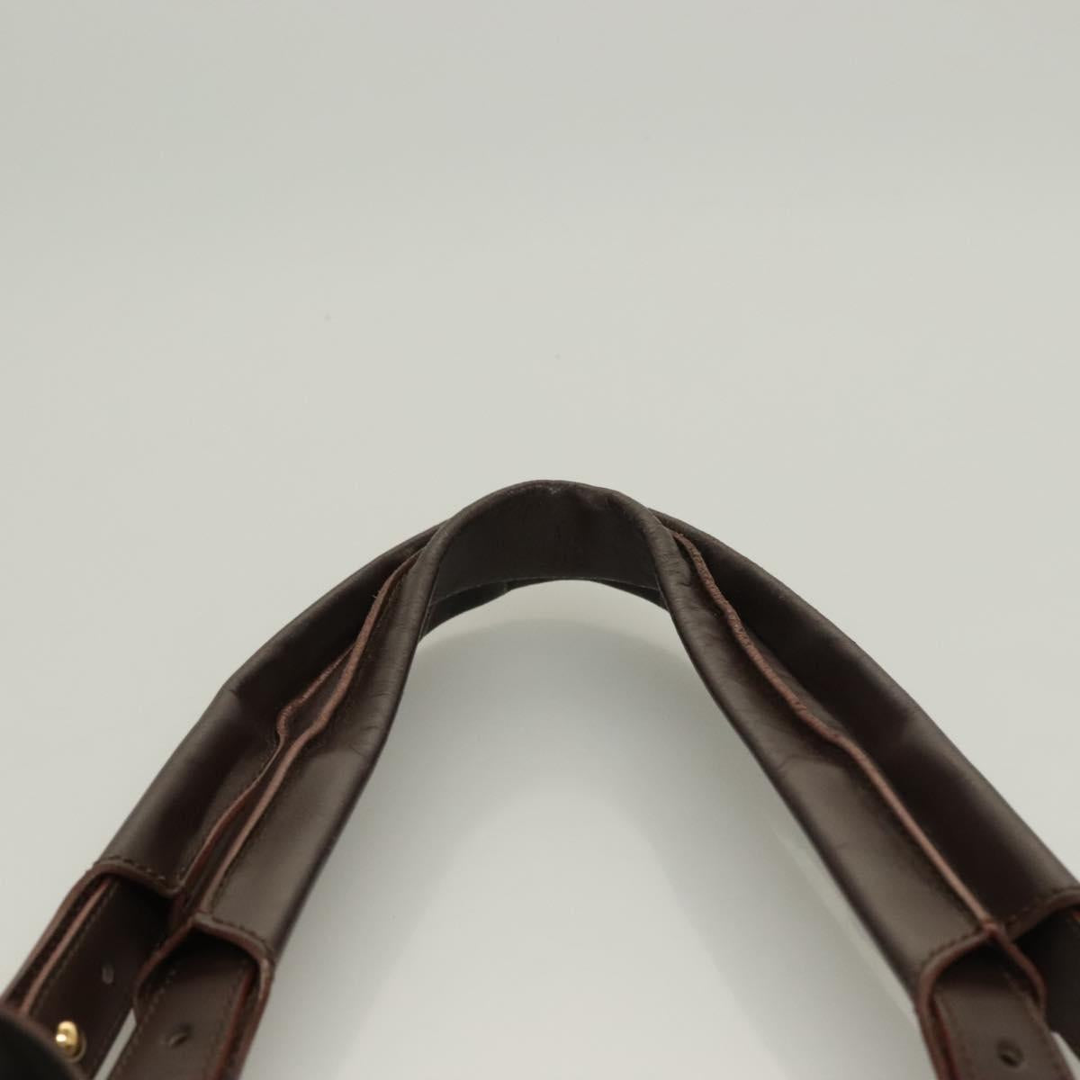 CELINE C Macadam Canvas Hand Bag Brown Gold Auth SW992