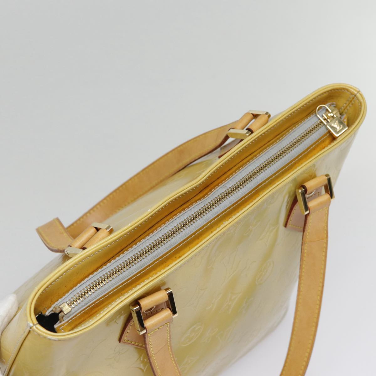 LOUIS VUITTON Monogram Vernis Houston Hand Bag Gris M91053 LV Auth tb1165