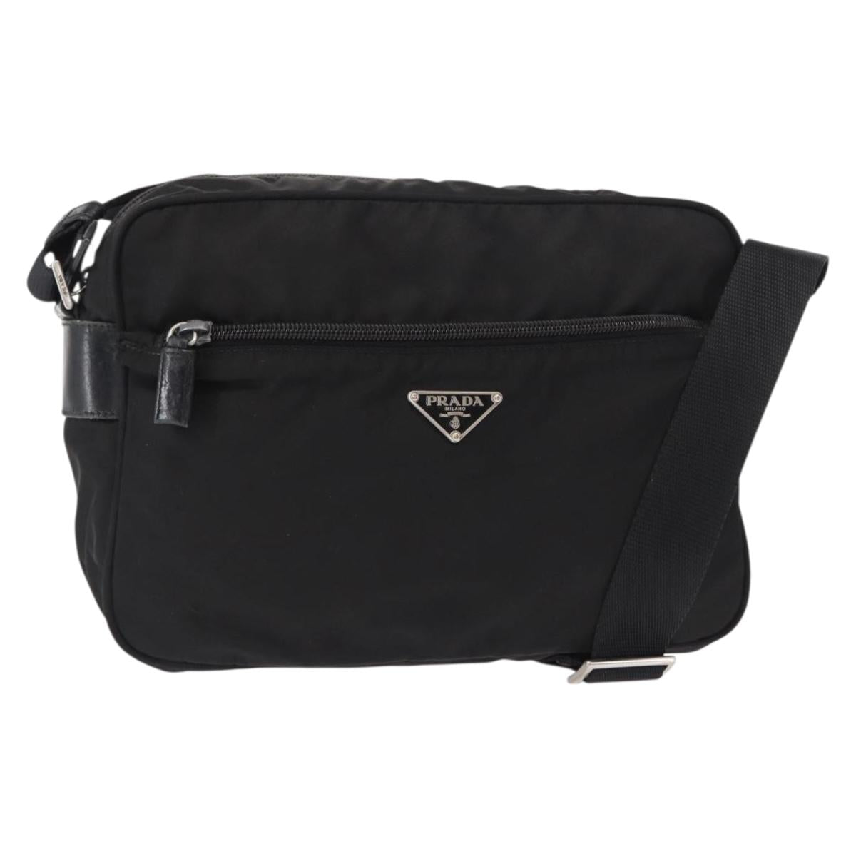 PRADA Shoulder Bag Nylon Black Silver Auth tb1252
