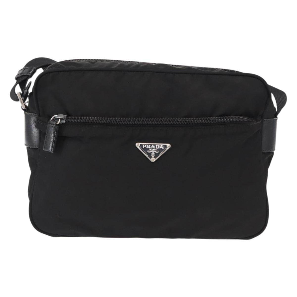 PRADA Shoulder Bag Nylon Black Silver Auth tb1252