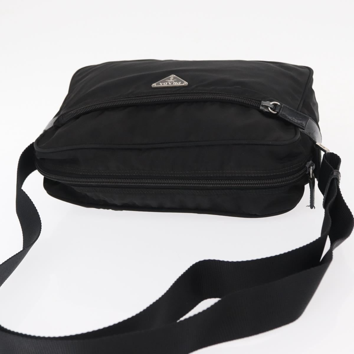 PRADA Shoulder Bag Nylon Black Silver Auth tb1252