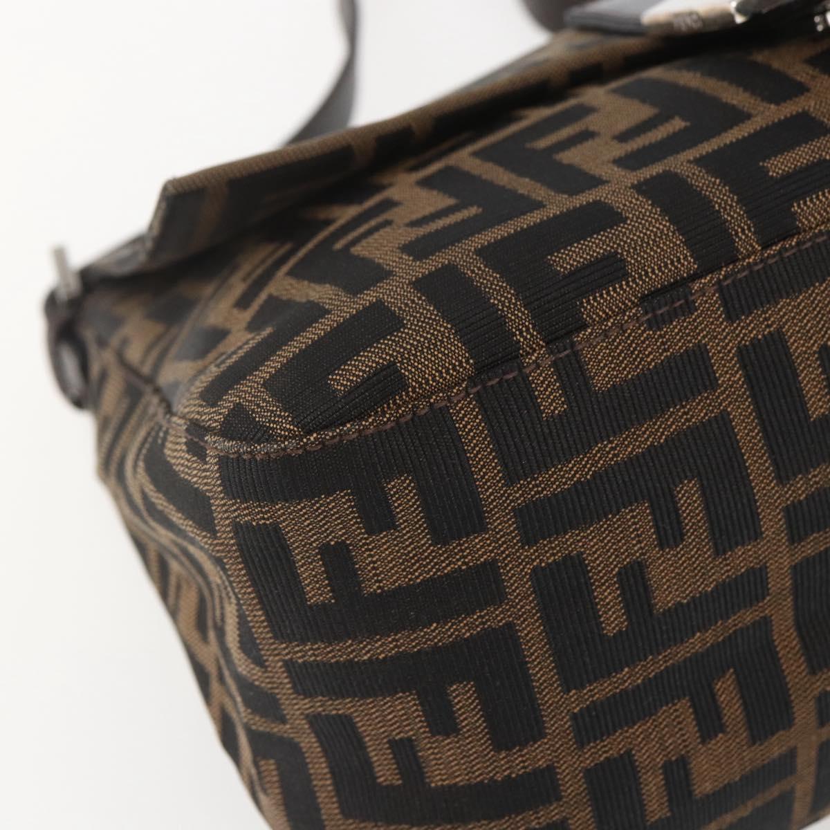 FENDI Zucca Canvas Mamma Baguette Shoulder Bag Black Brown Auth tb1254V