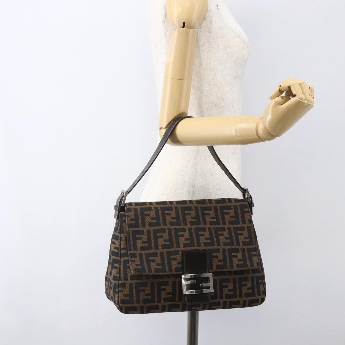 FENDI Zucca Canvas Mamma Baguette Shoulder Bag Black Brown Auth tb1254V