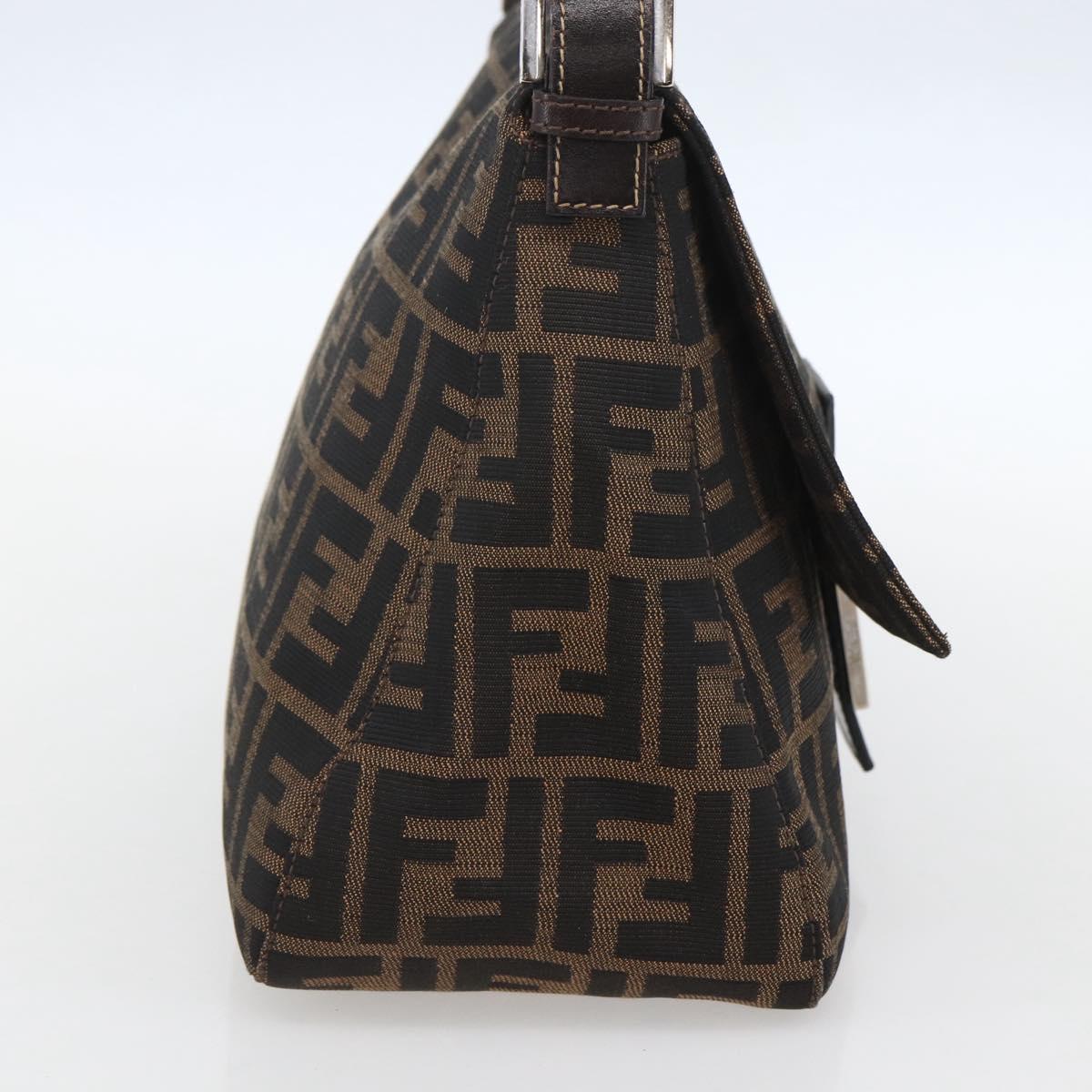 FENDI Zucca Canvas Mamma Baguette Shoulder Bag Black Brown Auth tb1254V