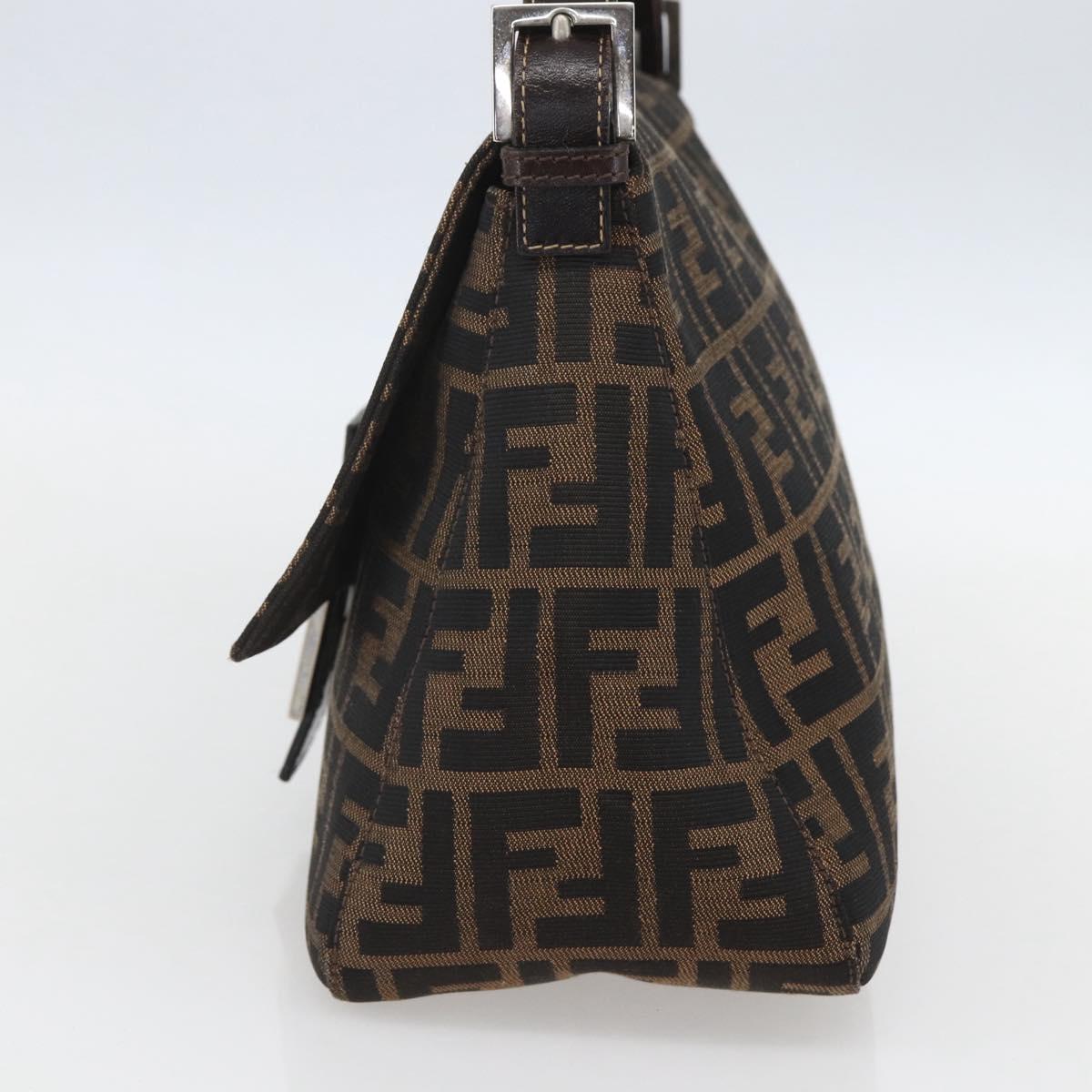 FENDI Zucca Canvas Mamma Baguette Shoulder Bag Black Brown Auth tb1254V