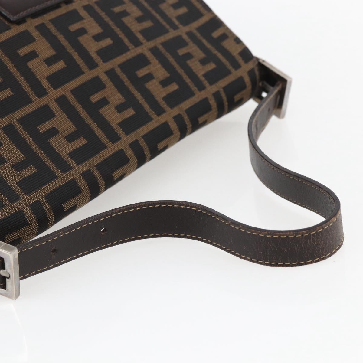 FENDI Zucca Canvas Mamma Baguette Shoulder Bag Black Brown Auth tb1254V
