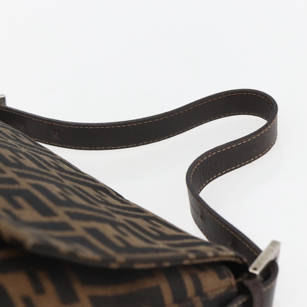 FENDI Zucca Canvas Mamma Baguette Shoulder Bag Black Brown Auth tb1254V