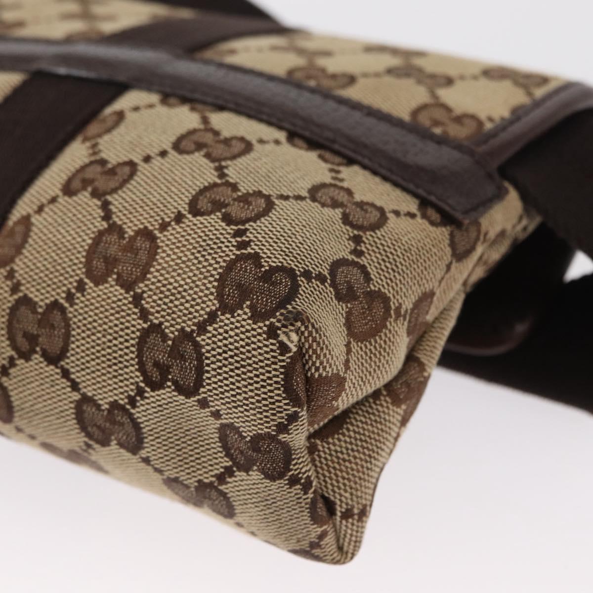 GUCCI GG Canvas Waist Bag Beige Silver 131236 Auth tb1255