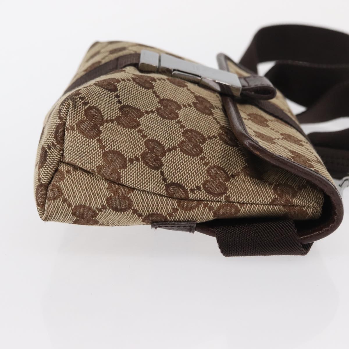 GUCCI GG Canvas Waist Bag Beige Silver 131236 Auth tb1255