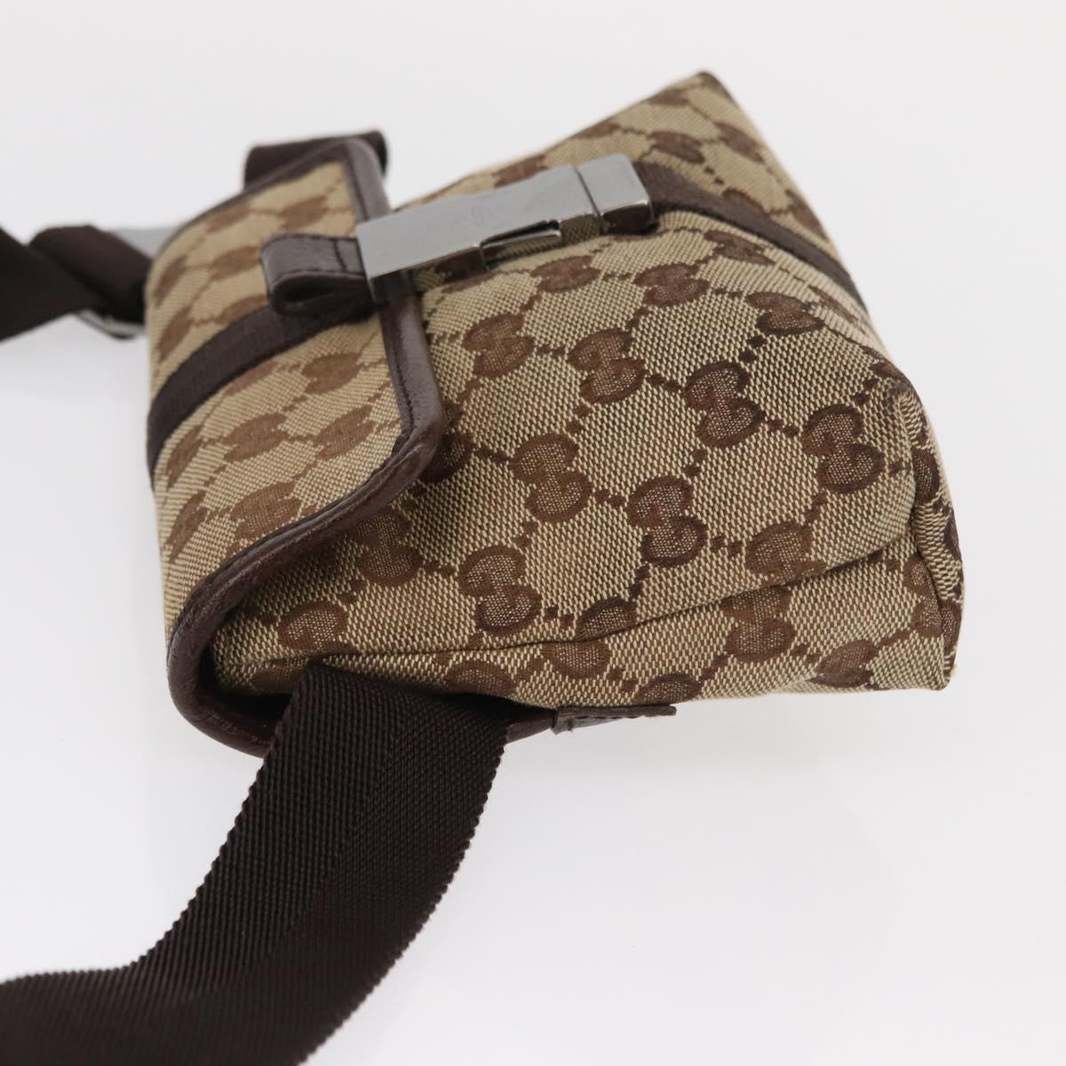 GUCCI GG Canvas Waist Bag Beige Silver 131236 Auth tb1255
