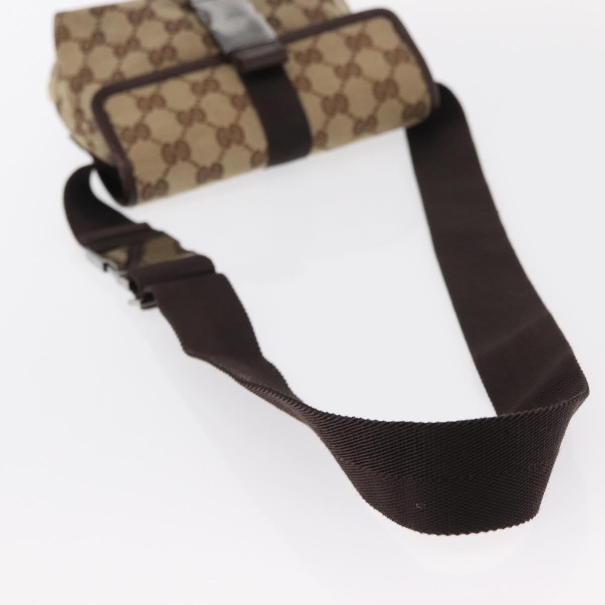 GUCCI GG Canvas Waist Bag Beige Silver 131236 Auth tb1255