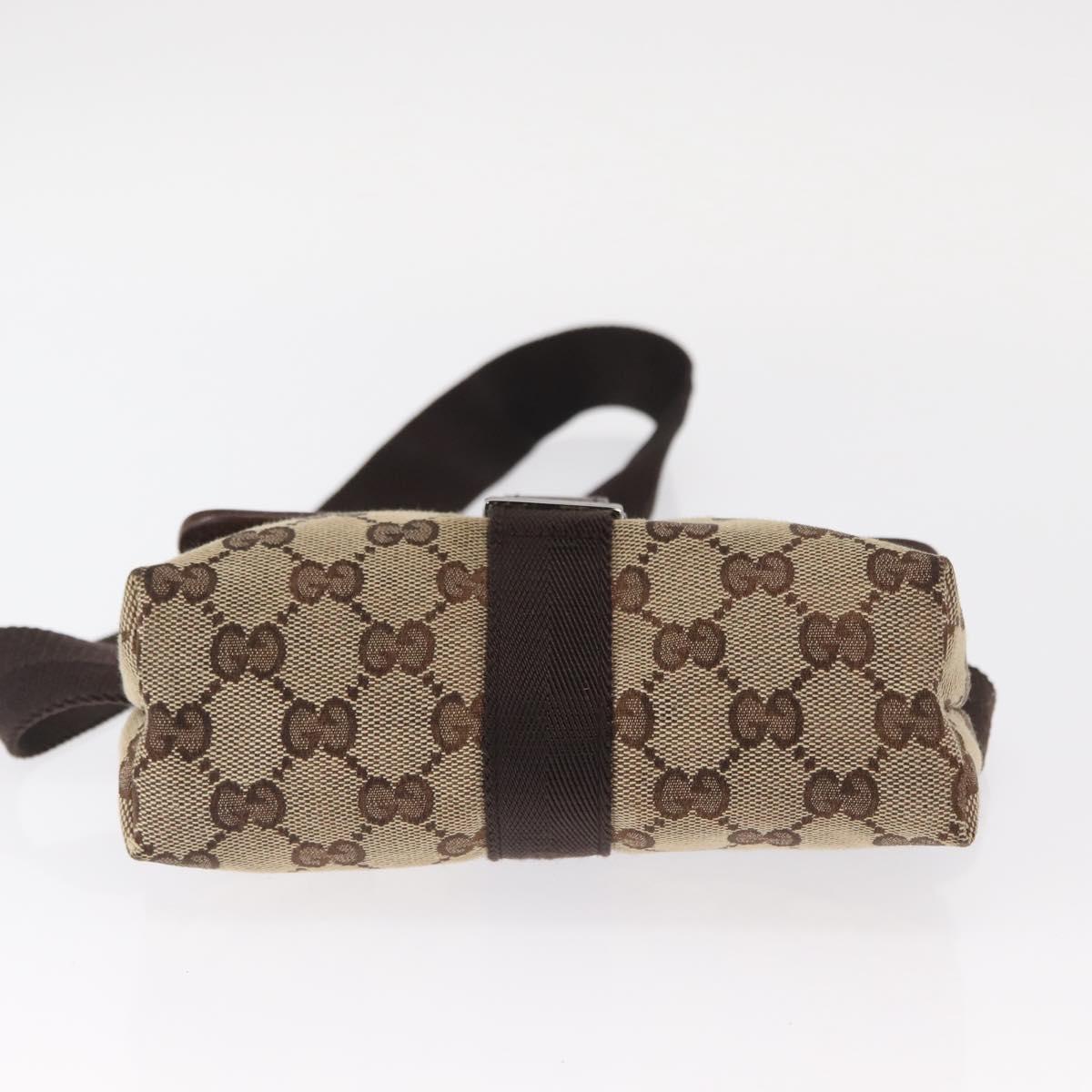 GUCCI GG Canvas Waist Bag Beige Silver 131236 Auth tb1255