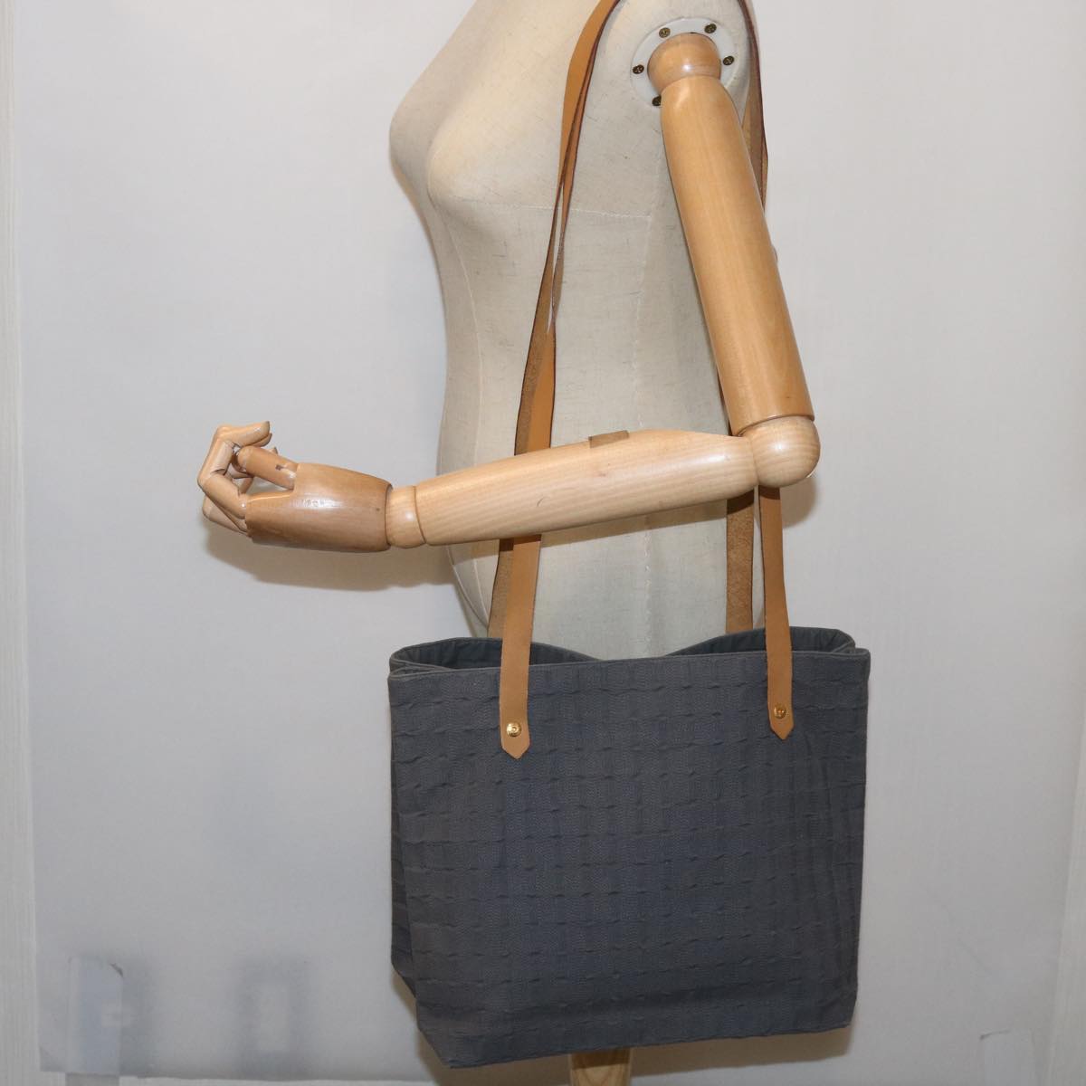 HERMES Cava De Bosch Tote Bag Canvas Gray Auth th4507