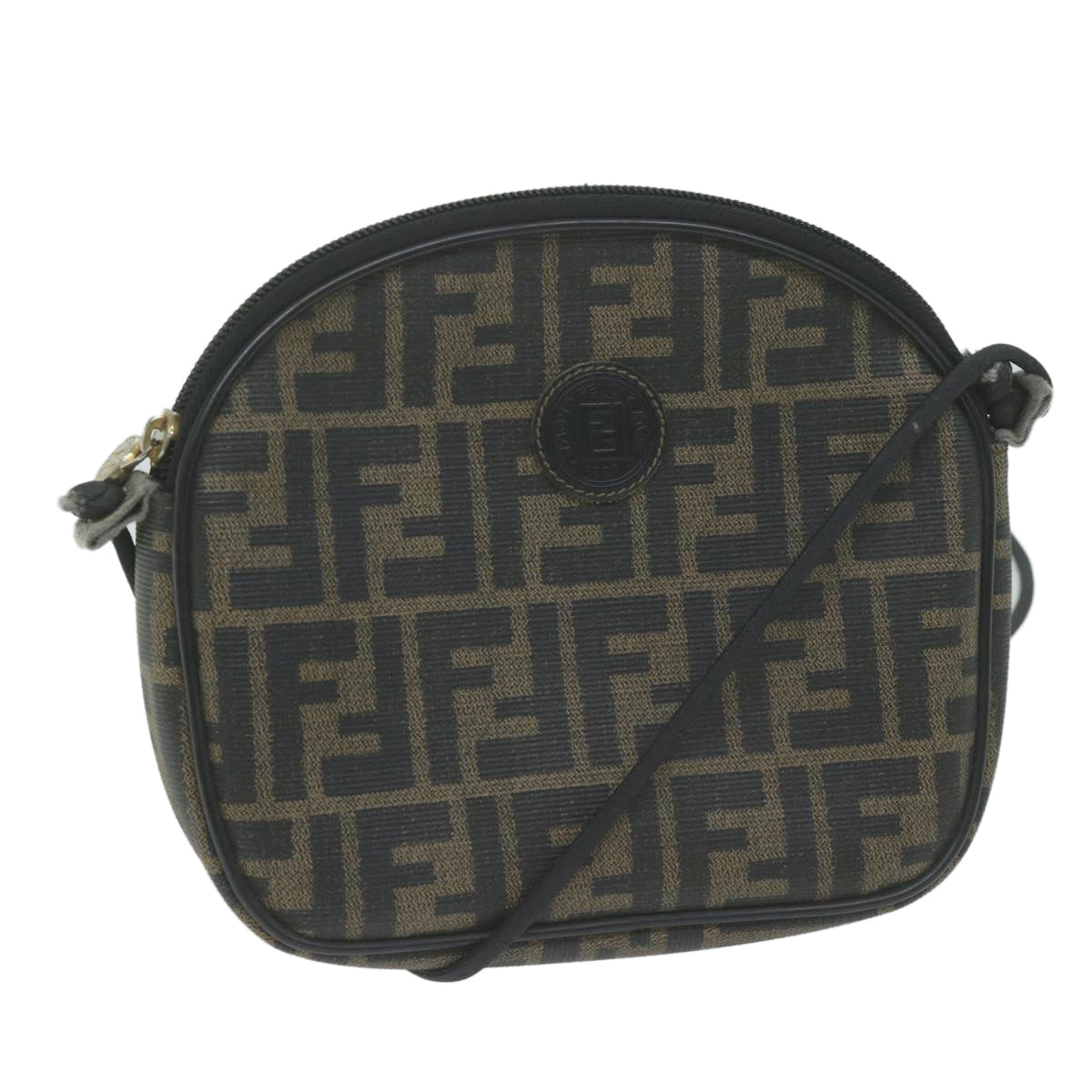 FENDI Zucca Canvas Shoulder Bag Brown Black Auth th4549