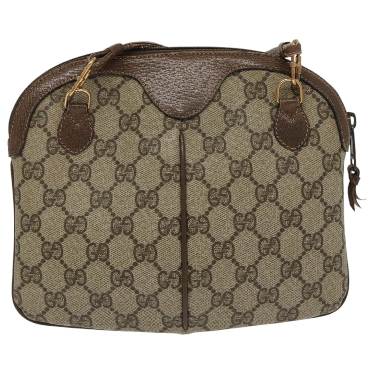 GUCCI GG Supreme Web Sherry Line Shoulder Bag PVC Beige Gold Auth th5386