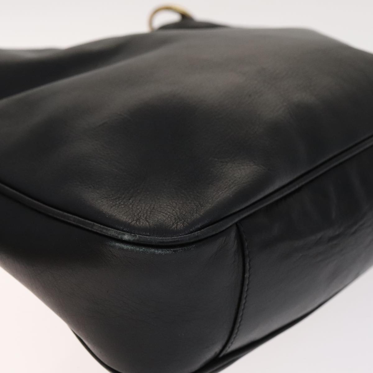 GUCCI Bamboo Hand Bag Leather 2way Black Gold 001 1705 1638 Auth th5549