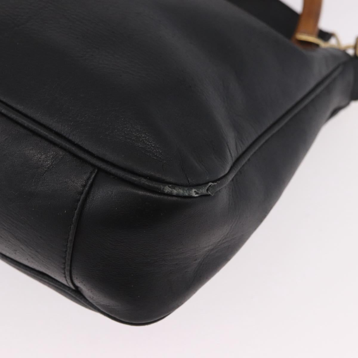 GUCCI Bamboo Hand Bag Leather 2way Black Gold 001 1705 1638 Auth th5549
